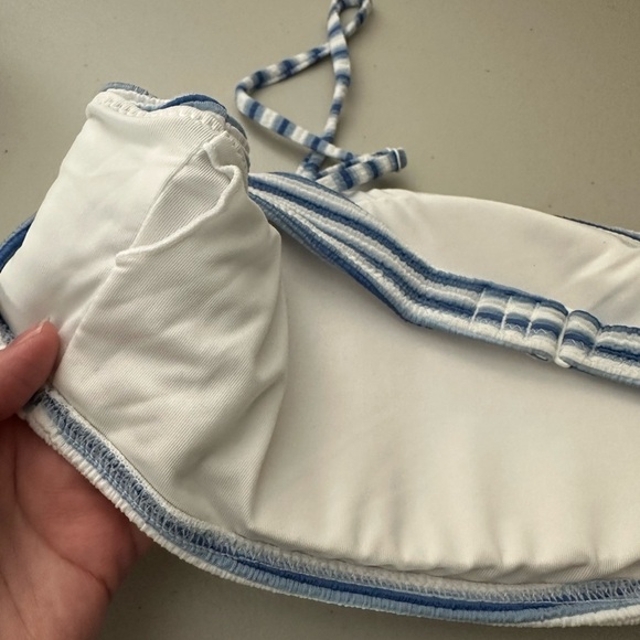 J.Crew Textured Scoopneck Bikini Top in Stripe Light Blue and White Size 3X - Picture 7 of 7